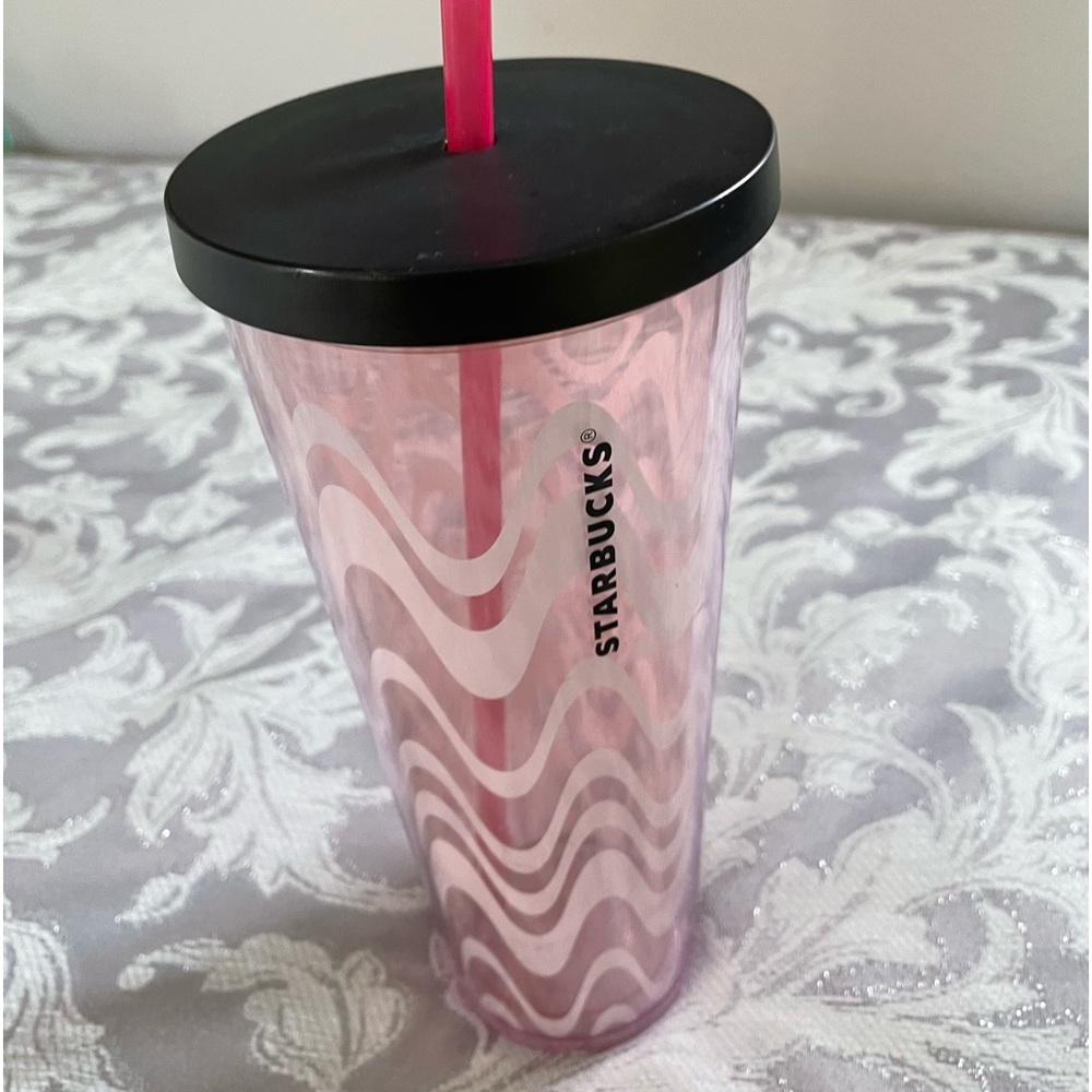 Starbucks 24oz Pink Wavy Lines Cold Cup Tumbler Spring Collection 2018